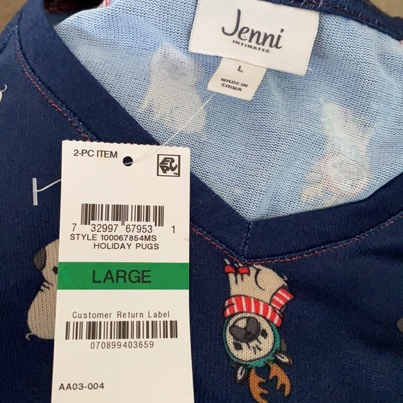 Jenni Intimates 2pc pajama set holiday pug NWT - Picture 3 of 5